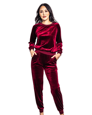 VWBL Bordeaux Royal Garnet Velour Lounge Pajamas Set